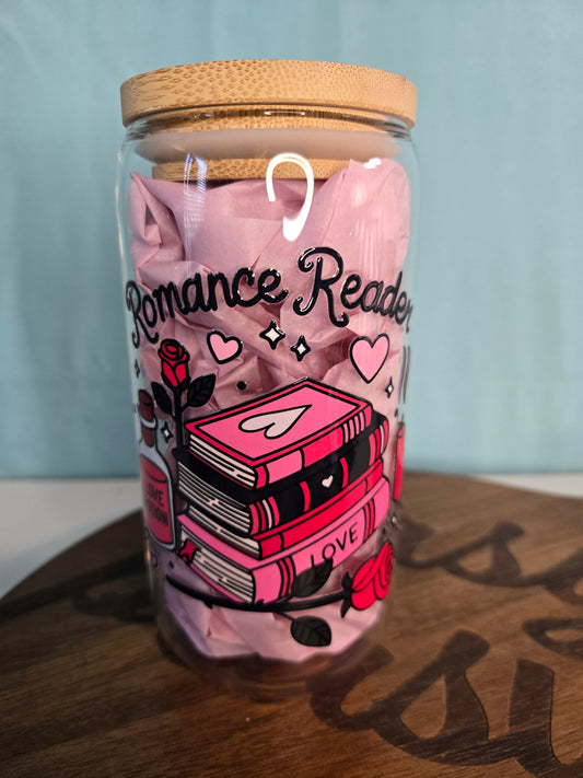 16 oz glass cup - Romance reader