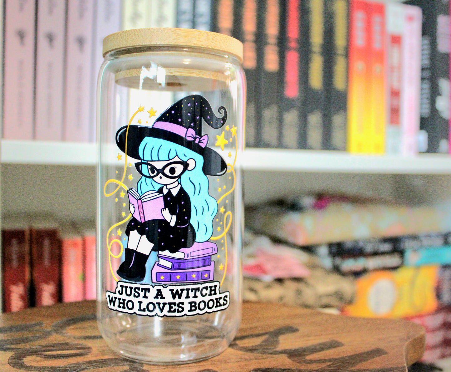 16 oz glass cup - Just a witch