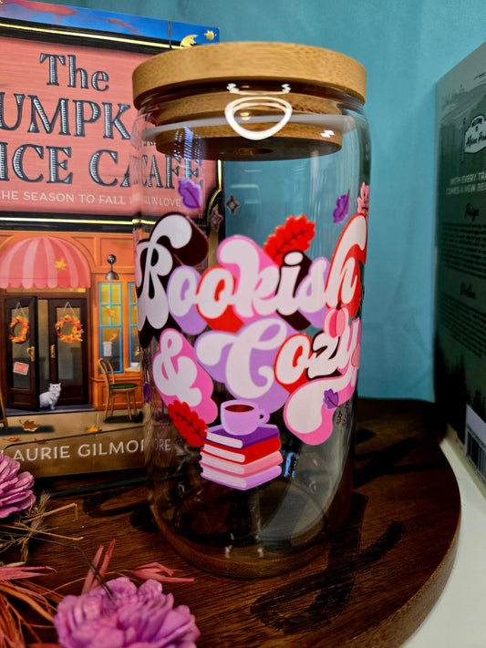 16oz Glass Cup- Bookish & Cozy
