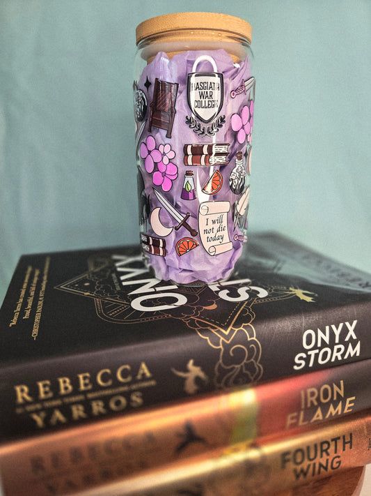 16 oz glass cup - Fourth Wing inspired