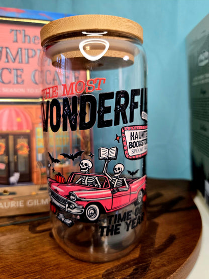 16oz Glass Cup- Haunted Bookstore