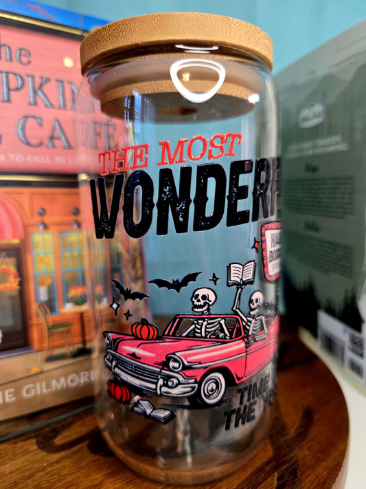 16oz Glass Cup- Haunted Bookstore