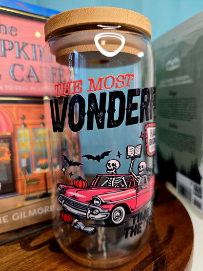 16oz Glass Cup- Haunted Bookstore