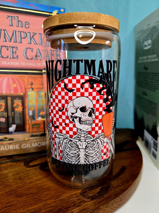 16 oz Glass Cup- Nightmare Before Coffee